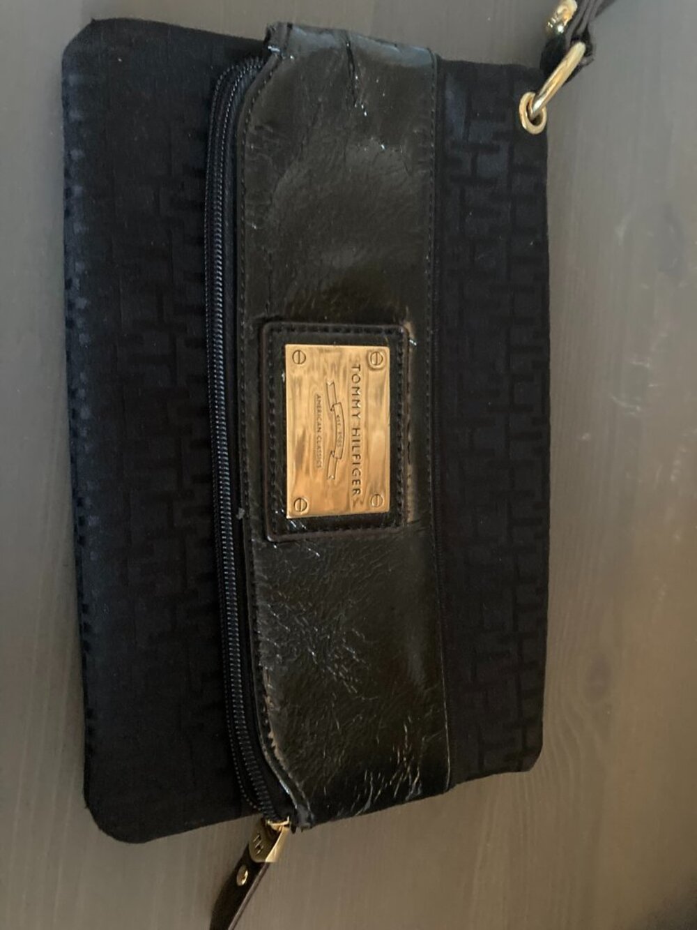 Tommy Hilfiger Fold Over Wristlet Purse black and gold